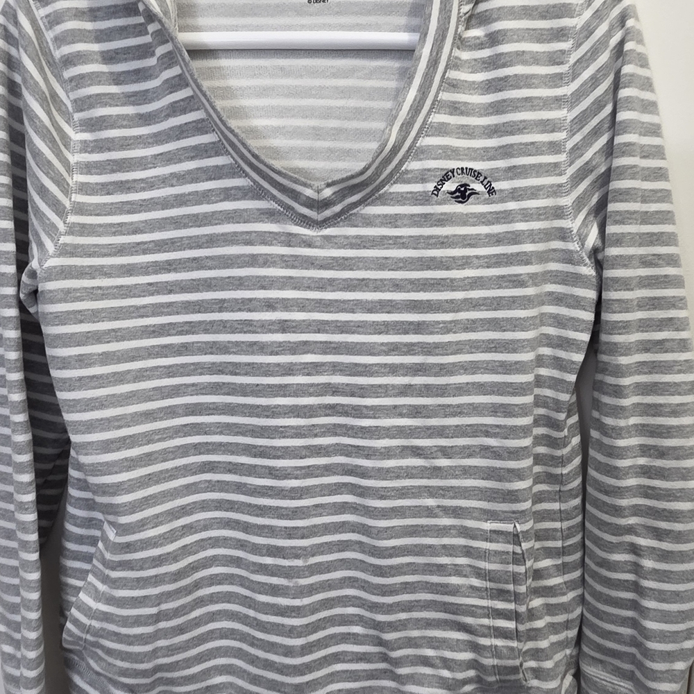 Disney Gray and White Striped Cruise Line V-Neck Shirt Small